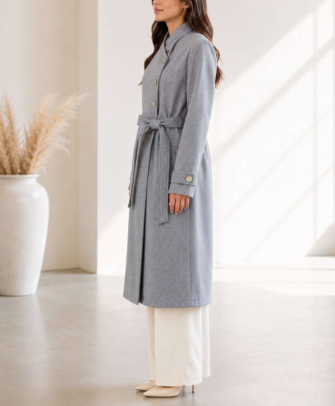 Ladies Grey Side Collar Melton Coat - StylePhase SA