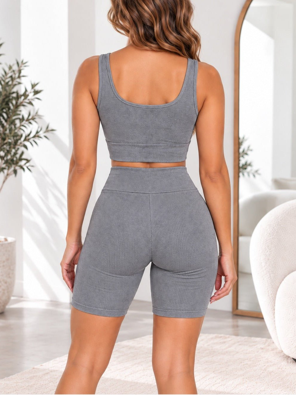Ladies Grey Zip Top And Drawstring Shorts Active Wear Set - StylePhase SA