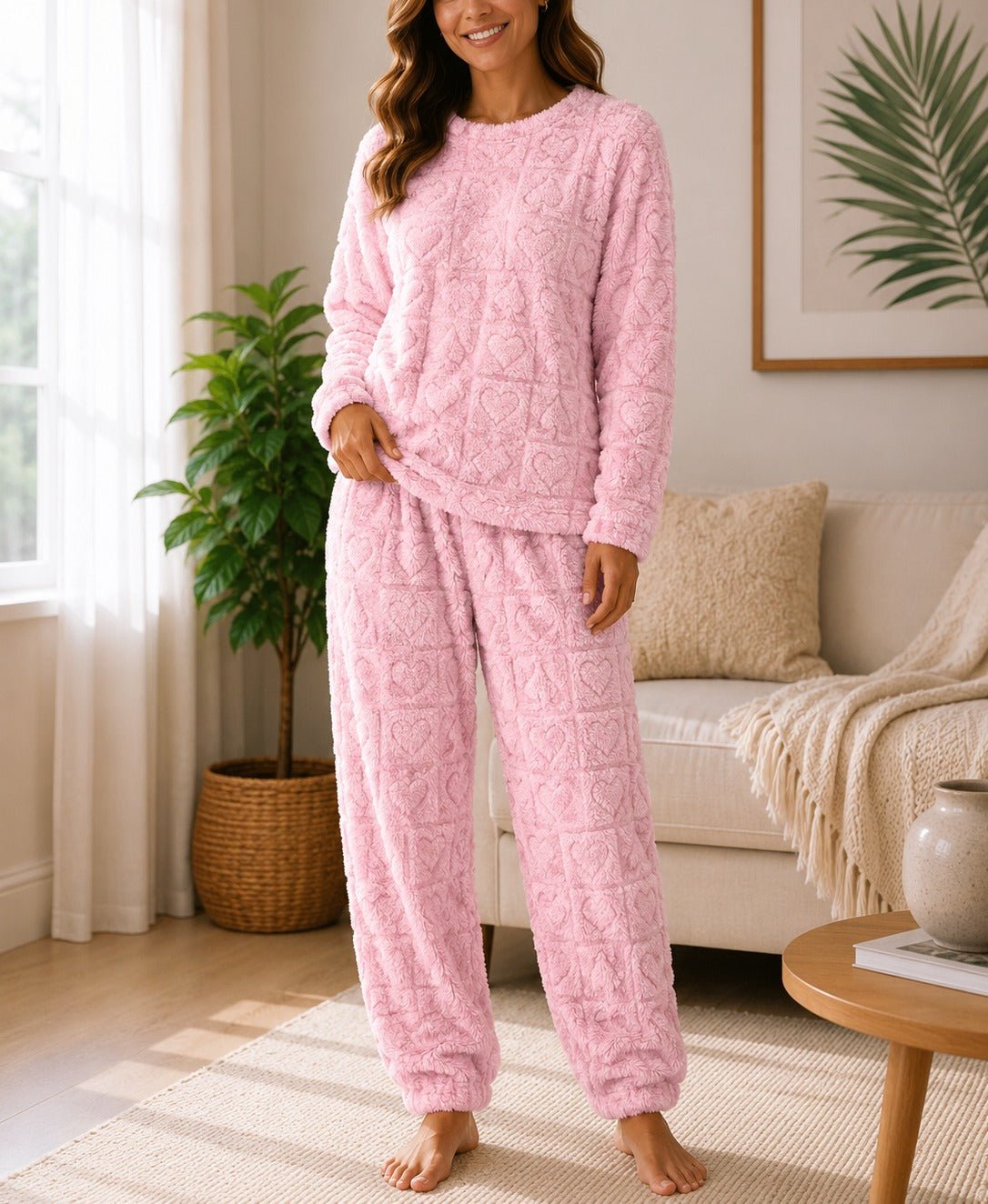Ladies Heart plush PJ Set - Pink - StylePhase SA