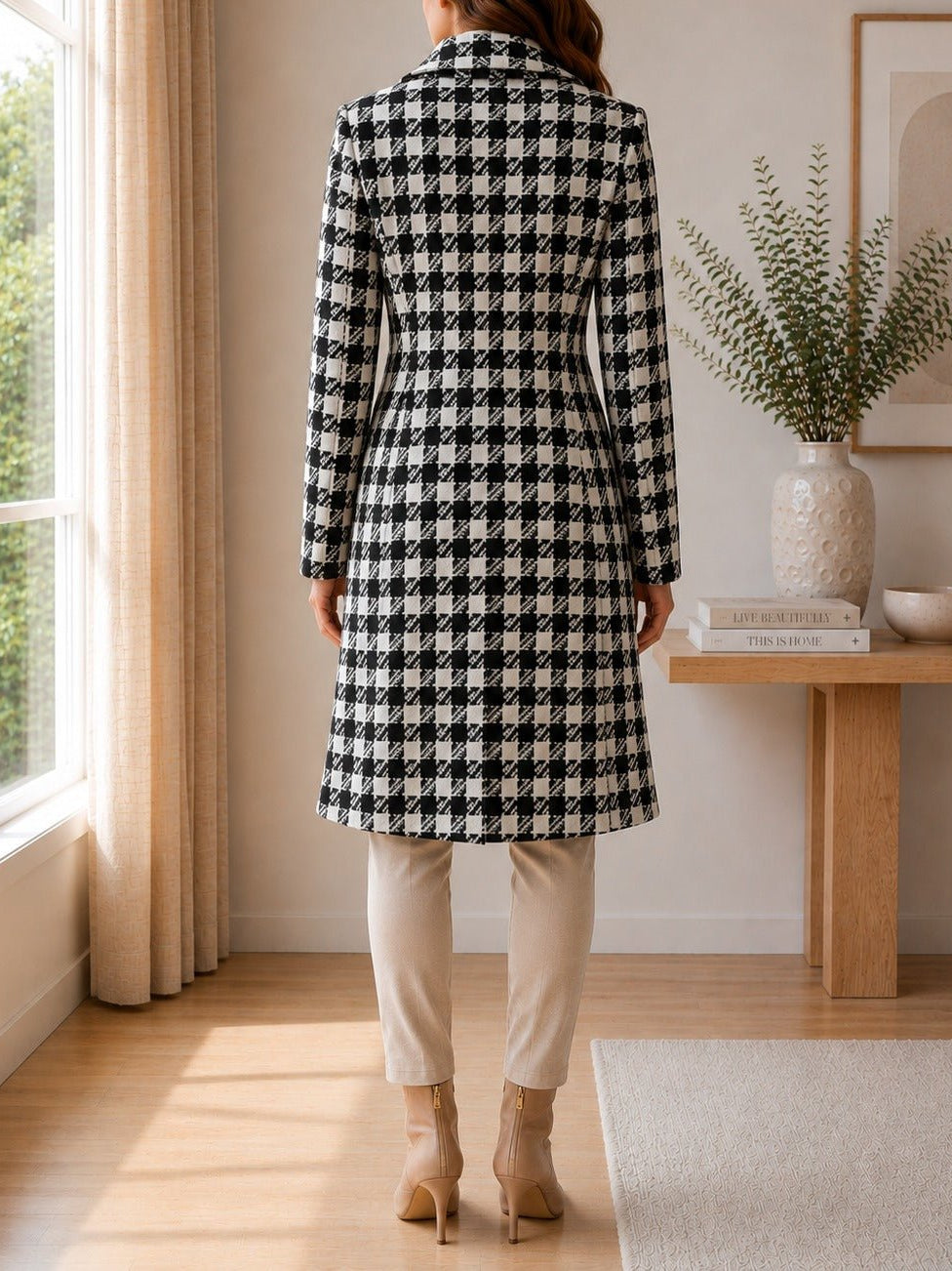 Ladies Houndstooth 3 Button Melton Coat - StylePhase SA