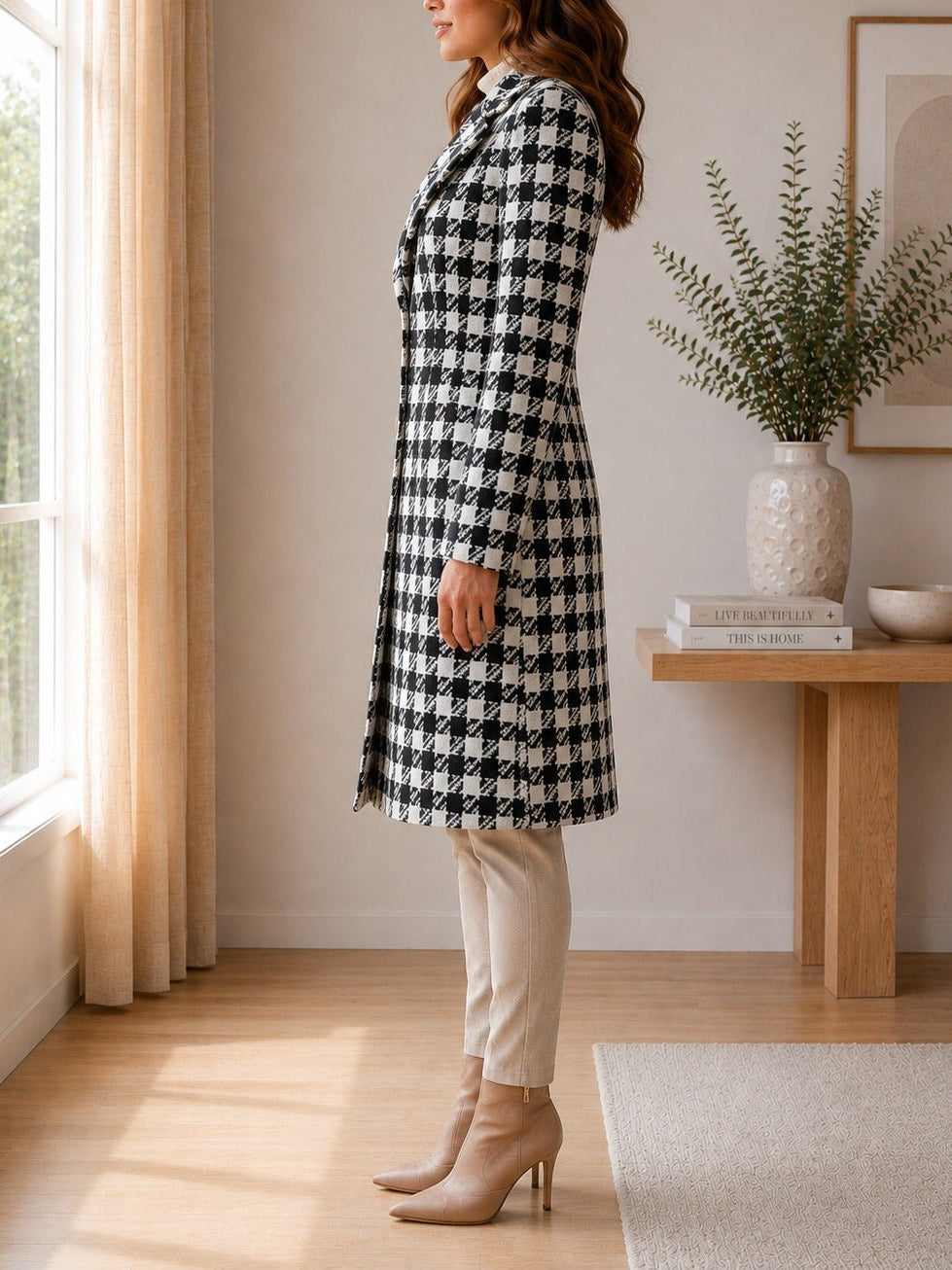 Ladies Houndstooth 3 Button Melton Coat - StylePhase SA