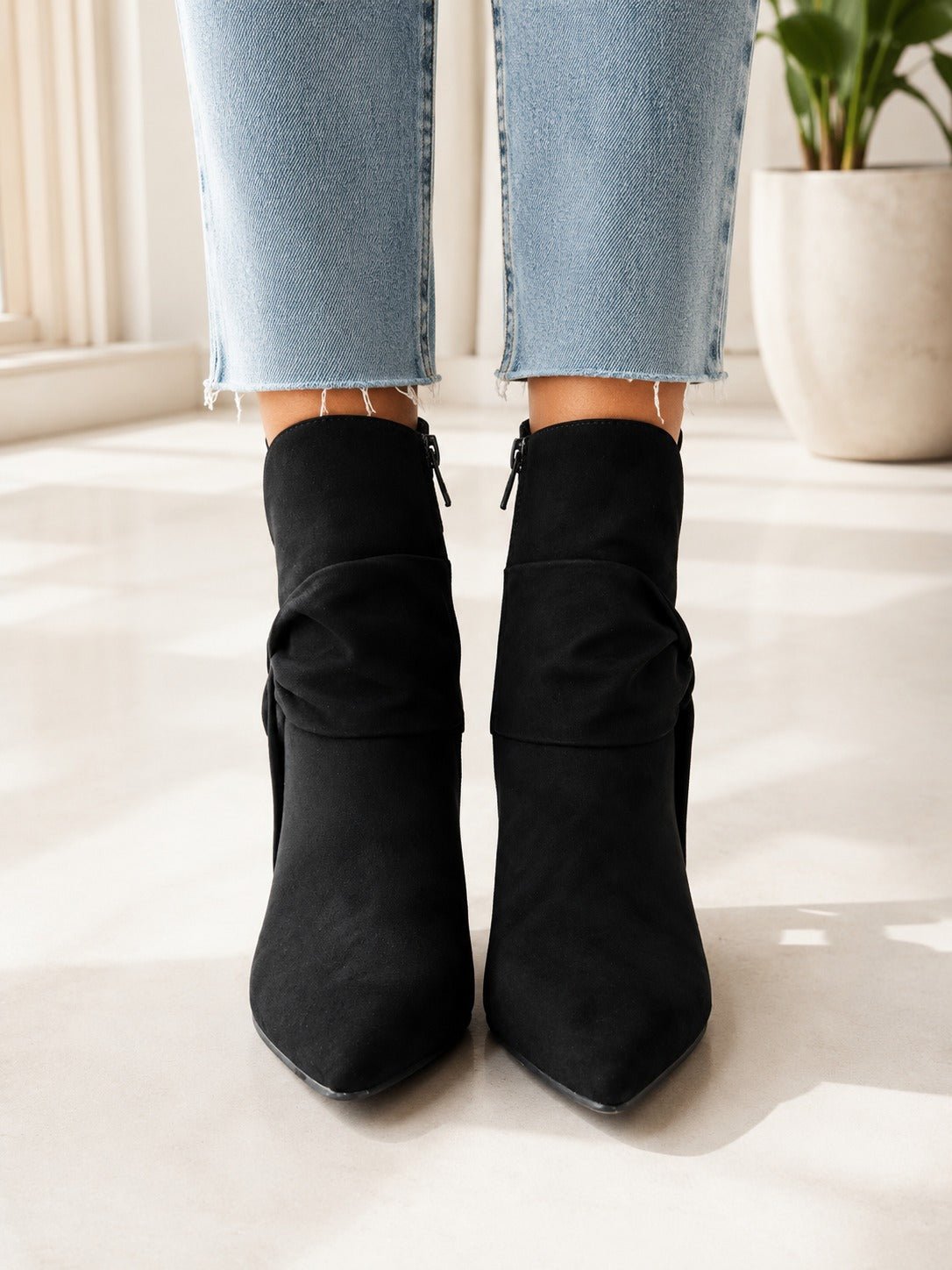 Ladies Karolina Black Detail Stiletto Heel Ankle Boots - StylePhase SA