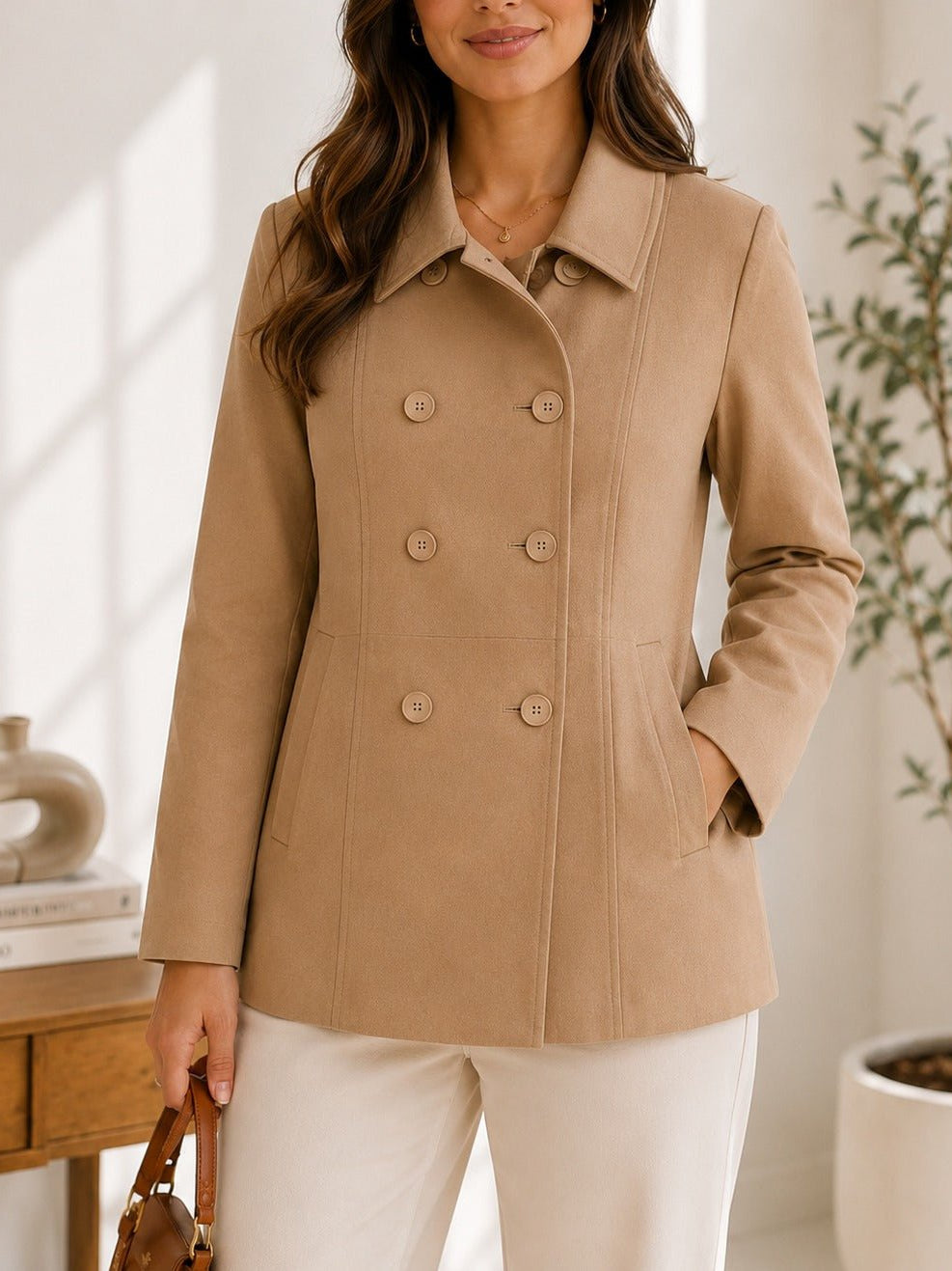 Ladies Khaki Short Melton Coat - StylePhase SA