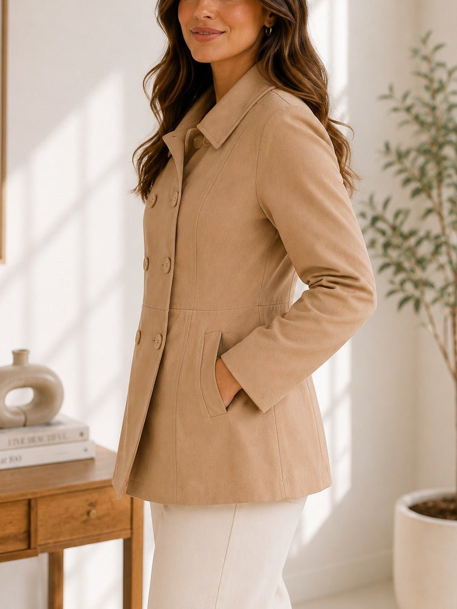Ladies Khaki Short Melton Coat - StylePhase SA