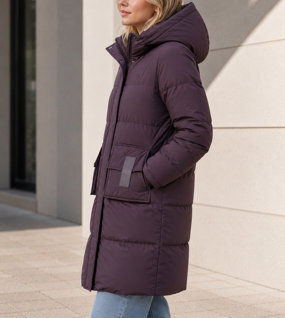 Ladies Large Patch Pocket Dark Brown Chocolate Puffer Jacket - StylePhase SA