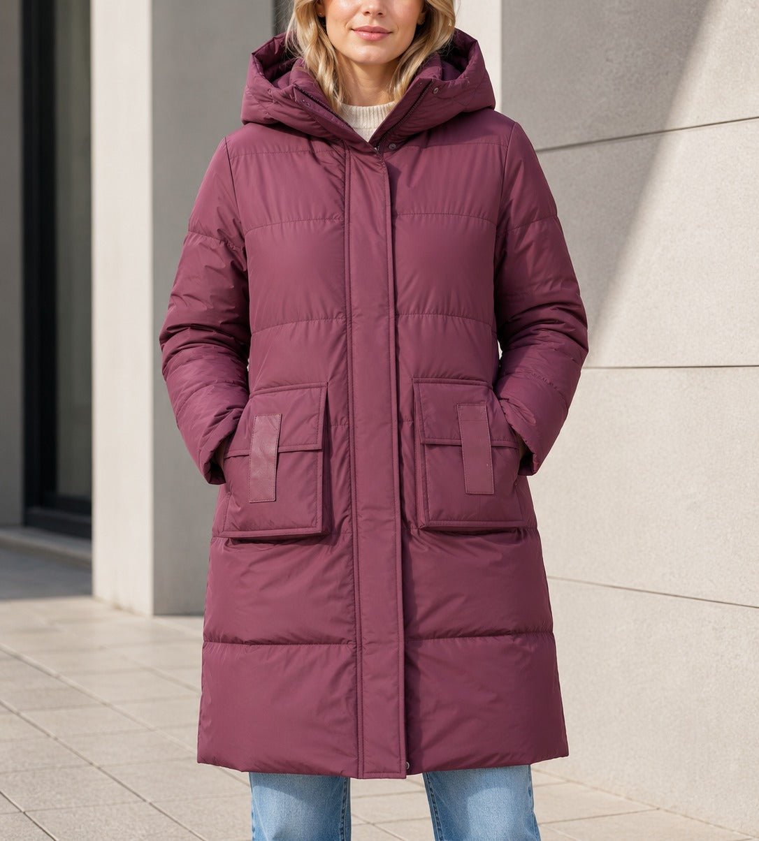 Ladies Large Patch Pocket Maroon Puffer Jacket - StylePhase SA