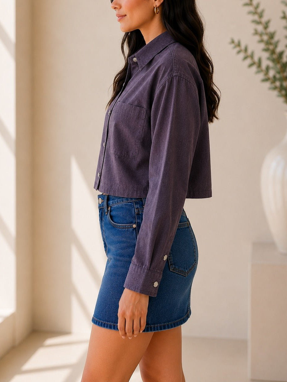 Ladies Lavender Button Up Cropped Shirt - StylePhase SA