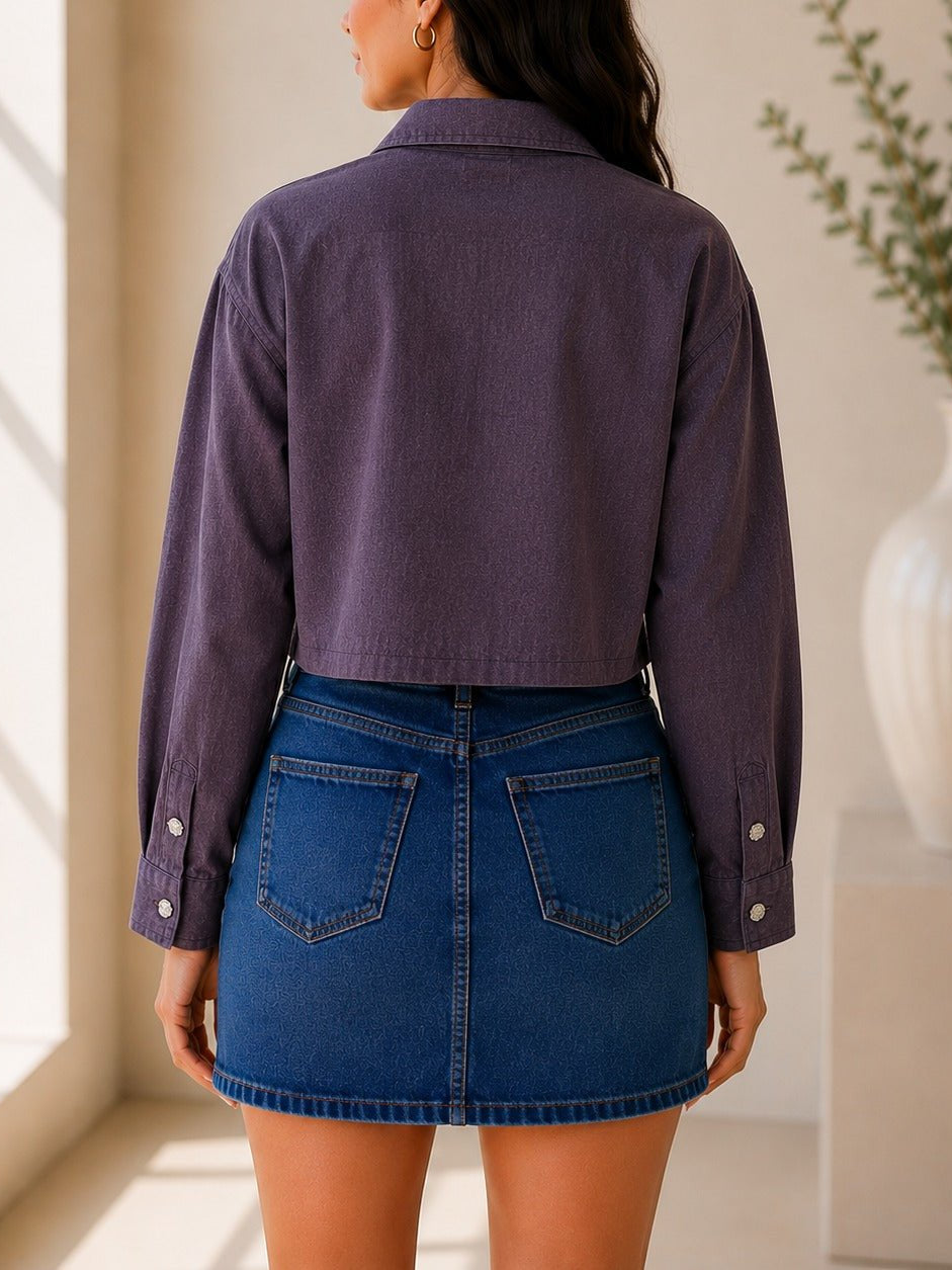 Ladies Lavender Button Up Cropped Shirt - StylePhase SA