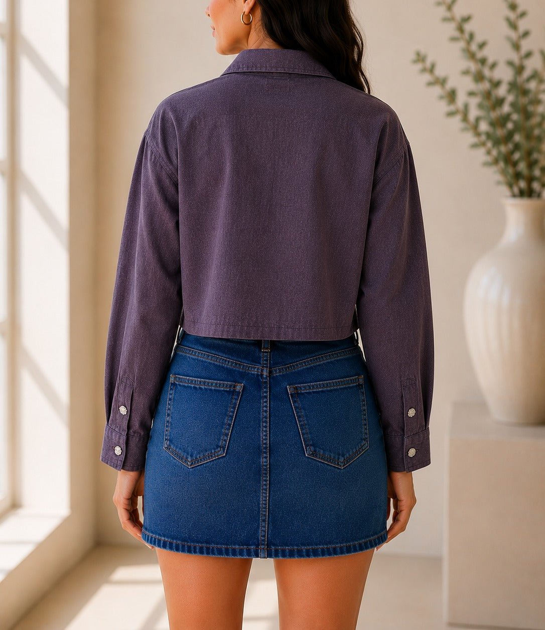 Ladies Lavender Button Up Cropped Shirt - StylePhase SA