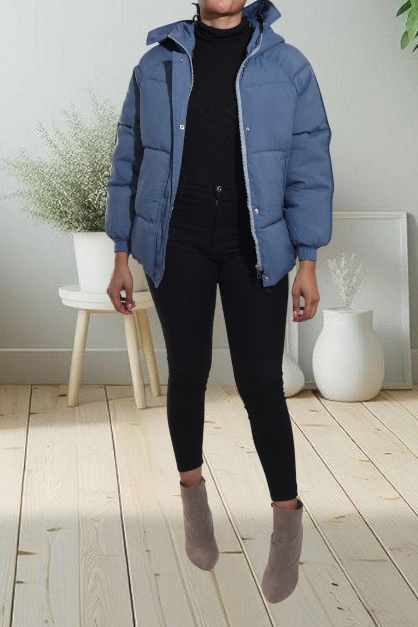 Ladies Light Blue Hooded Puffer Jacket - StylePhase SA