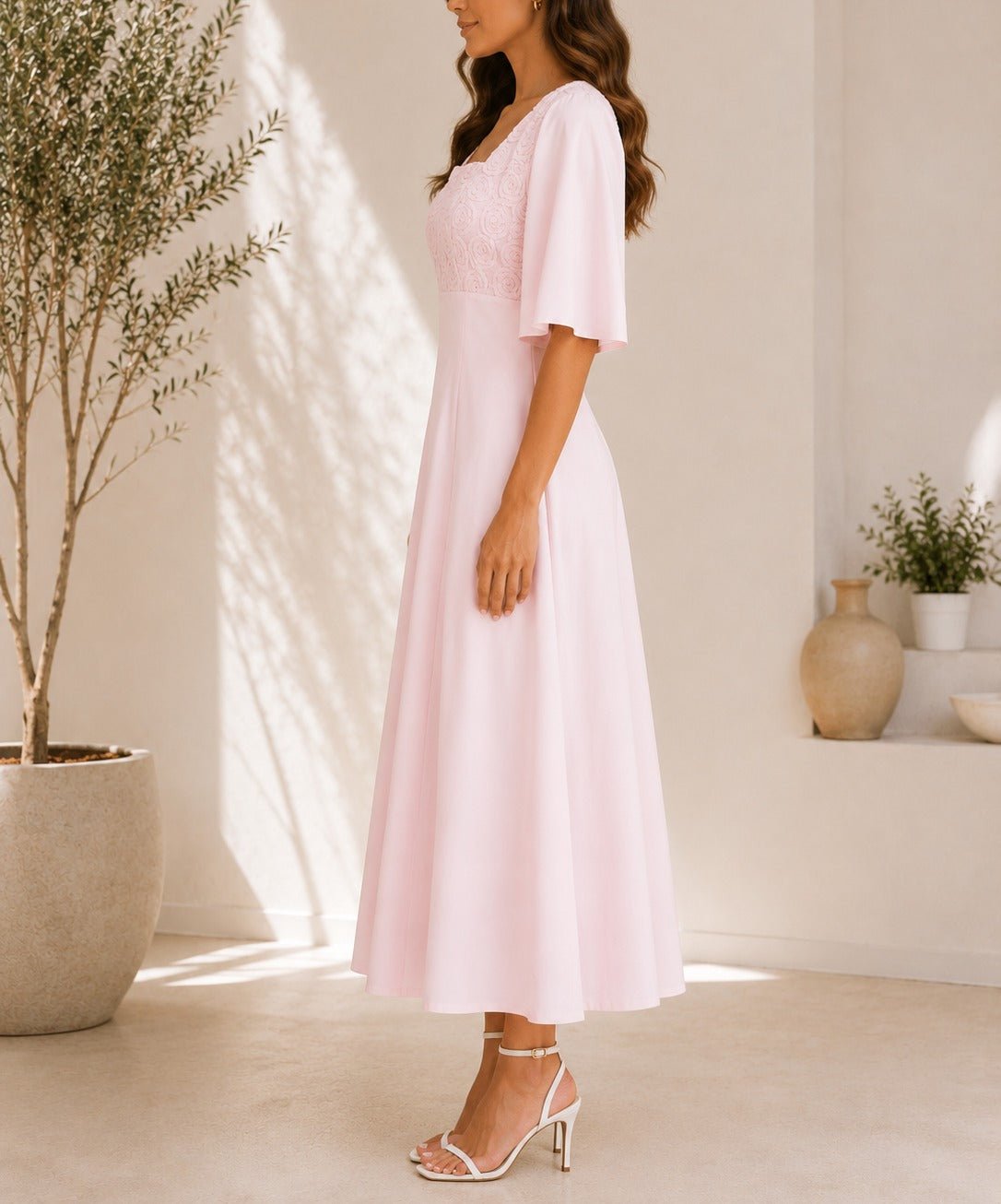 Ladies Light Pink Textured Floral Detail Dress - StylePhase SA