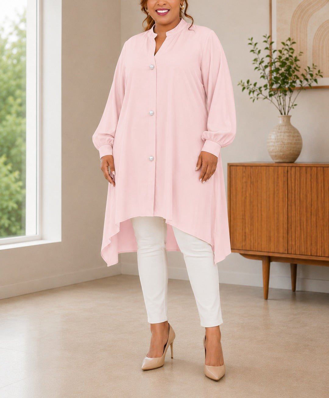 Ladies Light Pink Tunic Longer Length Shirt - New Feeling - StylePhase SA