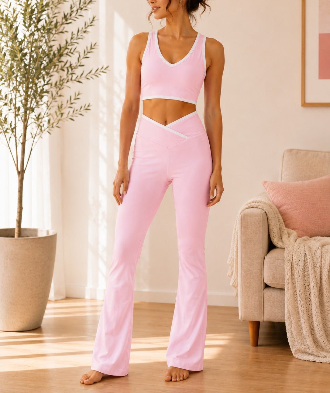Ladies Light Pink Wide Leg Two-Piece Activewear Set - StylePhase SA