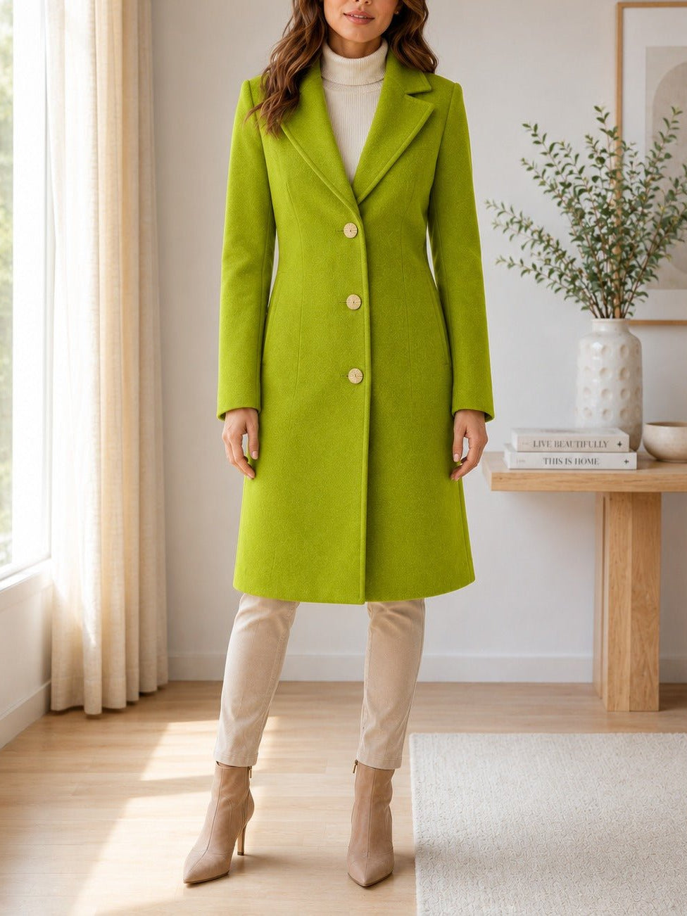 Ladies Lime 3 Button Melton Coat - StylePhase SA