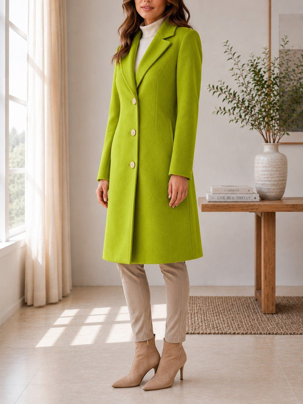 Ladies Lime 3 Button Melton Coat - StylePhase SA