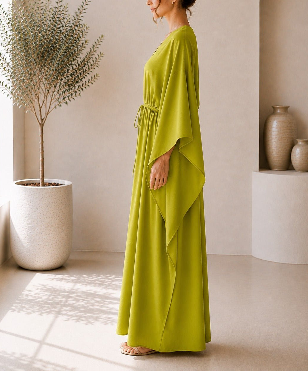 Ladies Lime Drawstring V-neck Kaftan - StylePhase SA