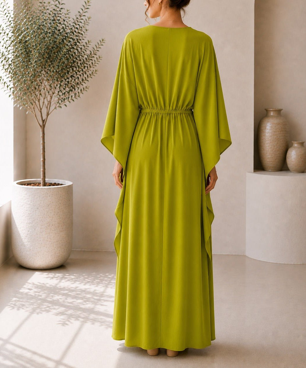 Ladies Lime Drawstring V-neck Kaftan - StylePhase SA
