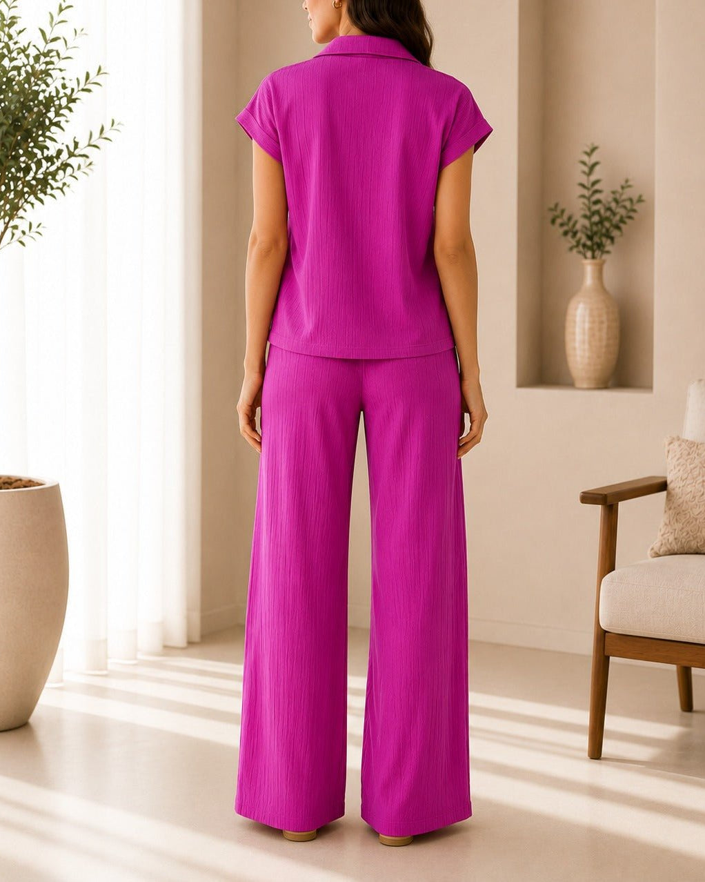 Ladies Magenta Textured Two-piece New Feeling Set - StylePhase SA