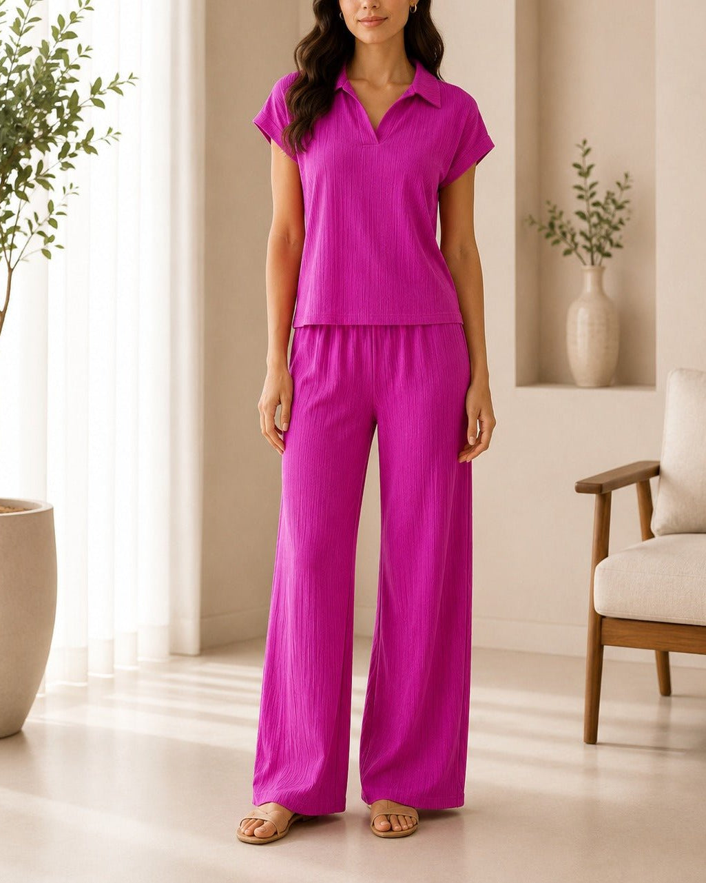 Ladies Magenta Textured Two-piece New Feeling Set - StylePhase SA