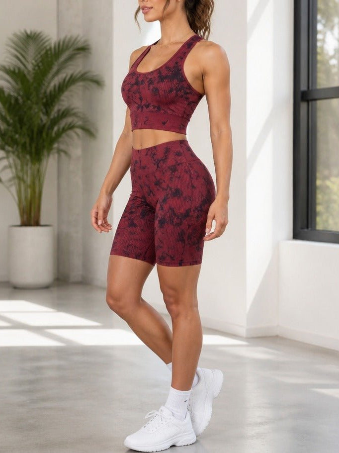Ladies Maroon And Black Tie Dye Active Wear Set - StylePhase SA