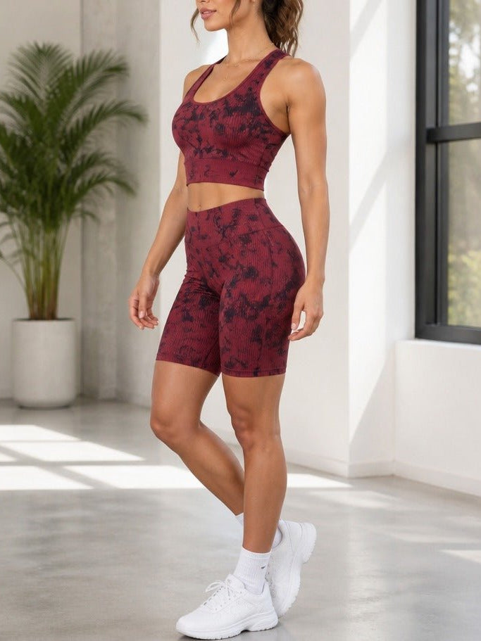 Ladies Maroon And Black Tie Dye Active Wear Set - StylePhase SA