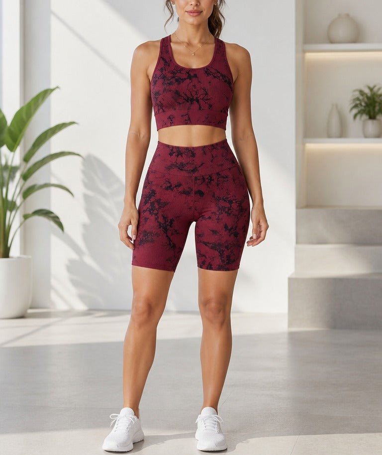 Ladies Maroon And Black Tie Dye Active Wear Set - StylePhase SA