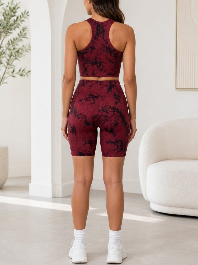 Ladies Maroon And Black Tie Dye Active Wear Set - StylePhase SA