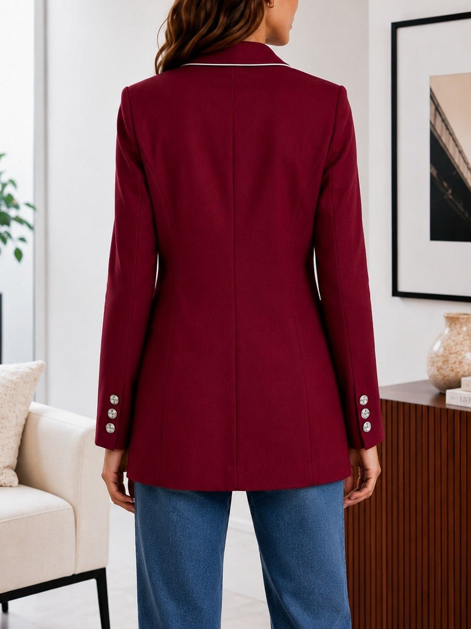 Ladies Maroon Double-Breasted Tailored Longline Coat - StylePhase SA
