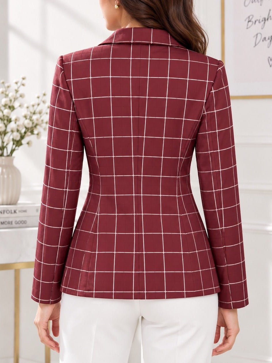 Ladies Maroon Plaid Blazer - StylePhase SA