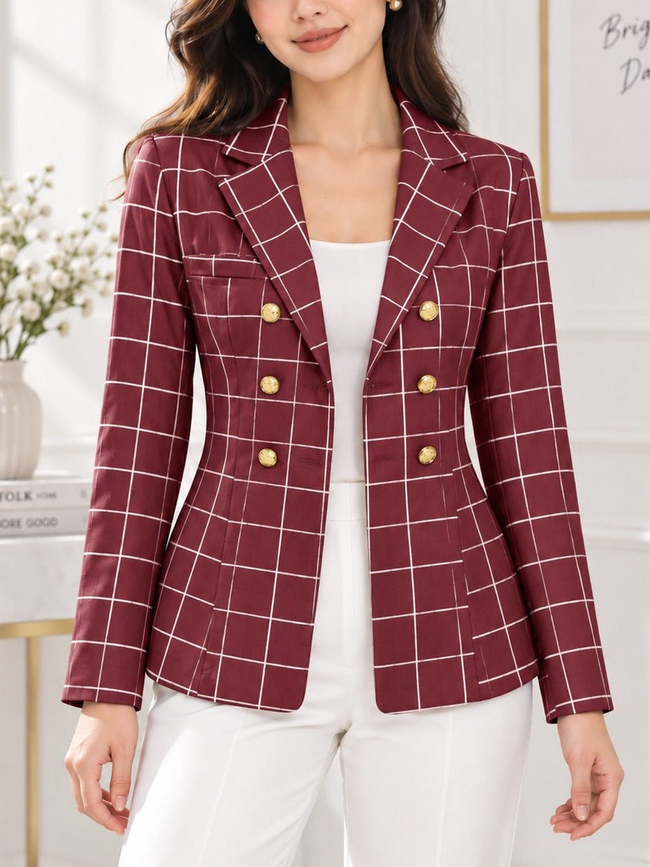 Ladies Maroon Plaid Blazer - StylePhase SA