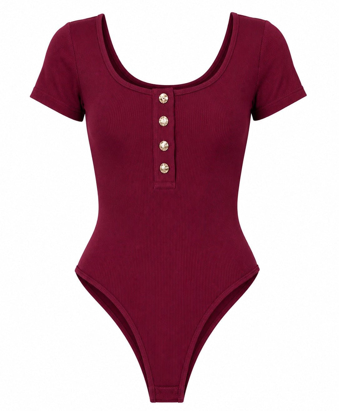 Ladies Maroon Ribbed Short Sleeve Bodysuit - StylePhase SA
