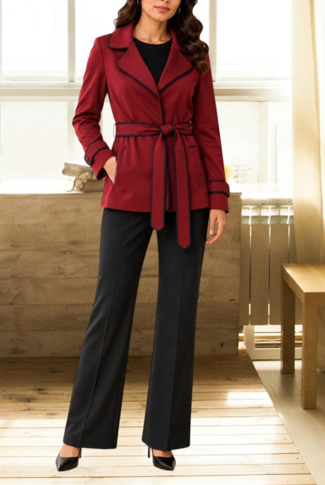 Ladies Maroon Tie Front Jacket - StylePhase SA