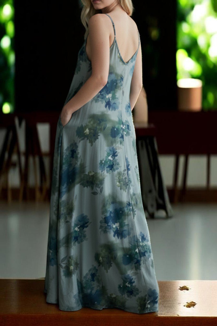 Ladies Maxi Pleated Pocket Dress - Olive Floral - StylePhase SA