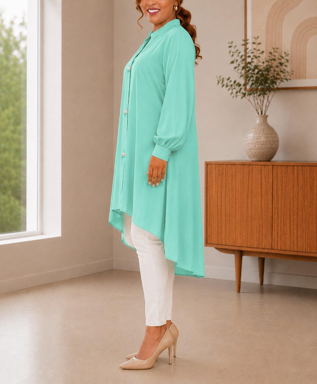 Ladies Mint Green Tunic Longer Length Shirt - New Feeling - StylePhase SA