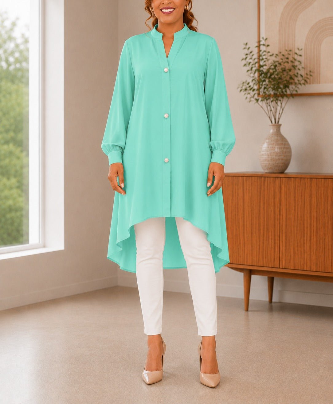 Ladies Mint Green Tunic Longer Length Shirt - New Feeling - StylePhase SA