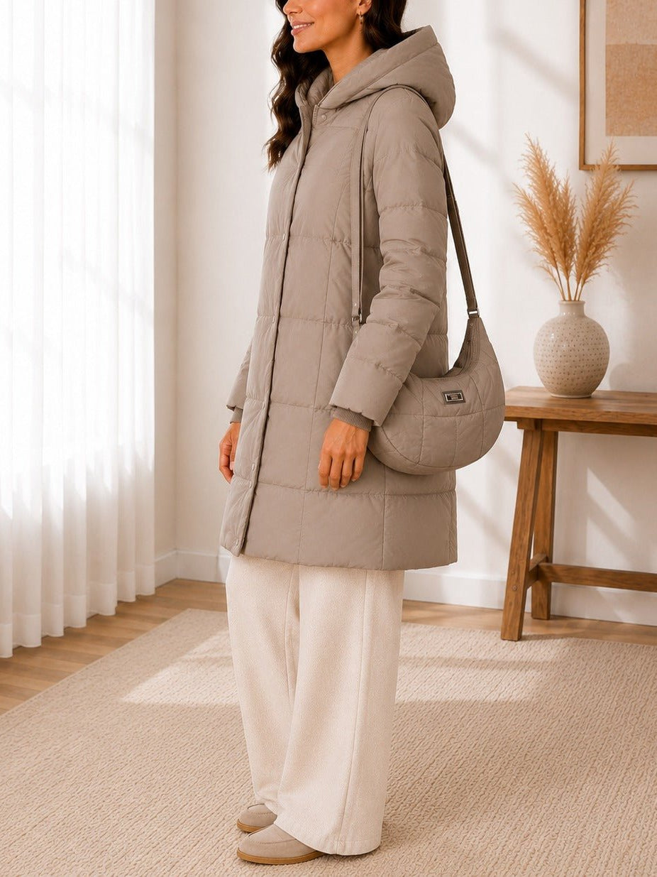 Ladies Mocca Puffer Jacket With Matching Bag - StylePhase SA