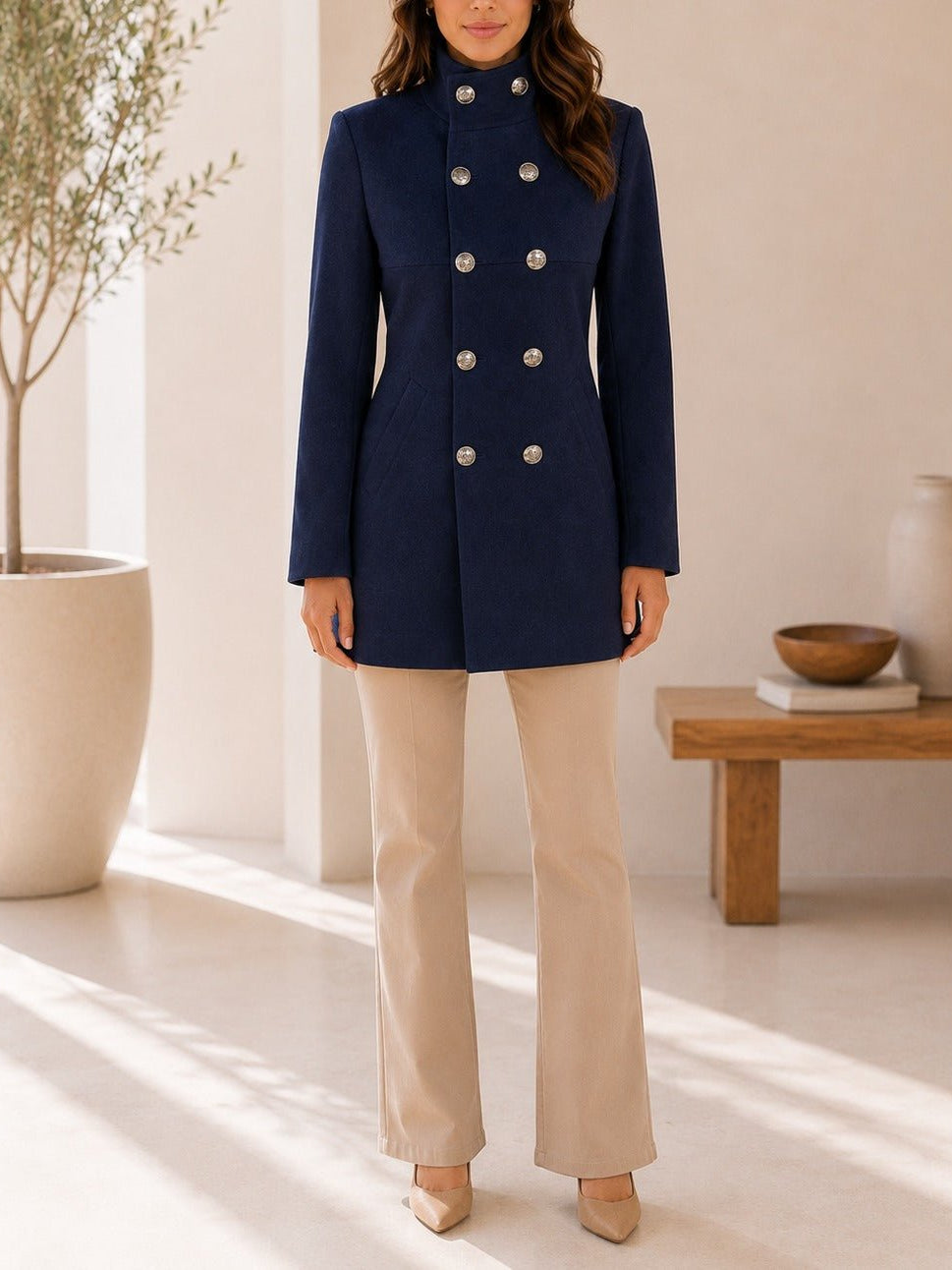 Ladies Navy Double Breast Peacoat Blazer - StylePhase SA