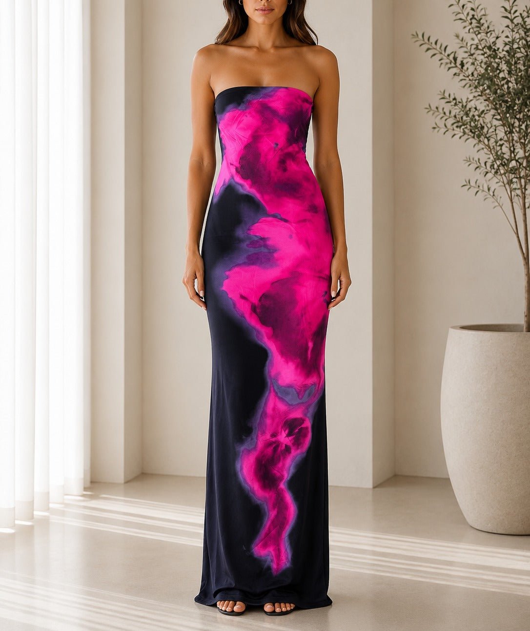 Ladies Navy Fuchsia Strapless Maxi Dress - StylePhase SA