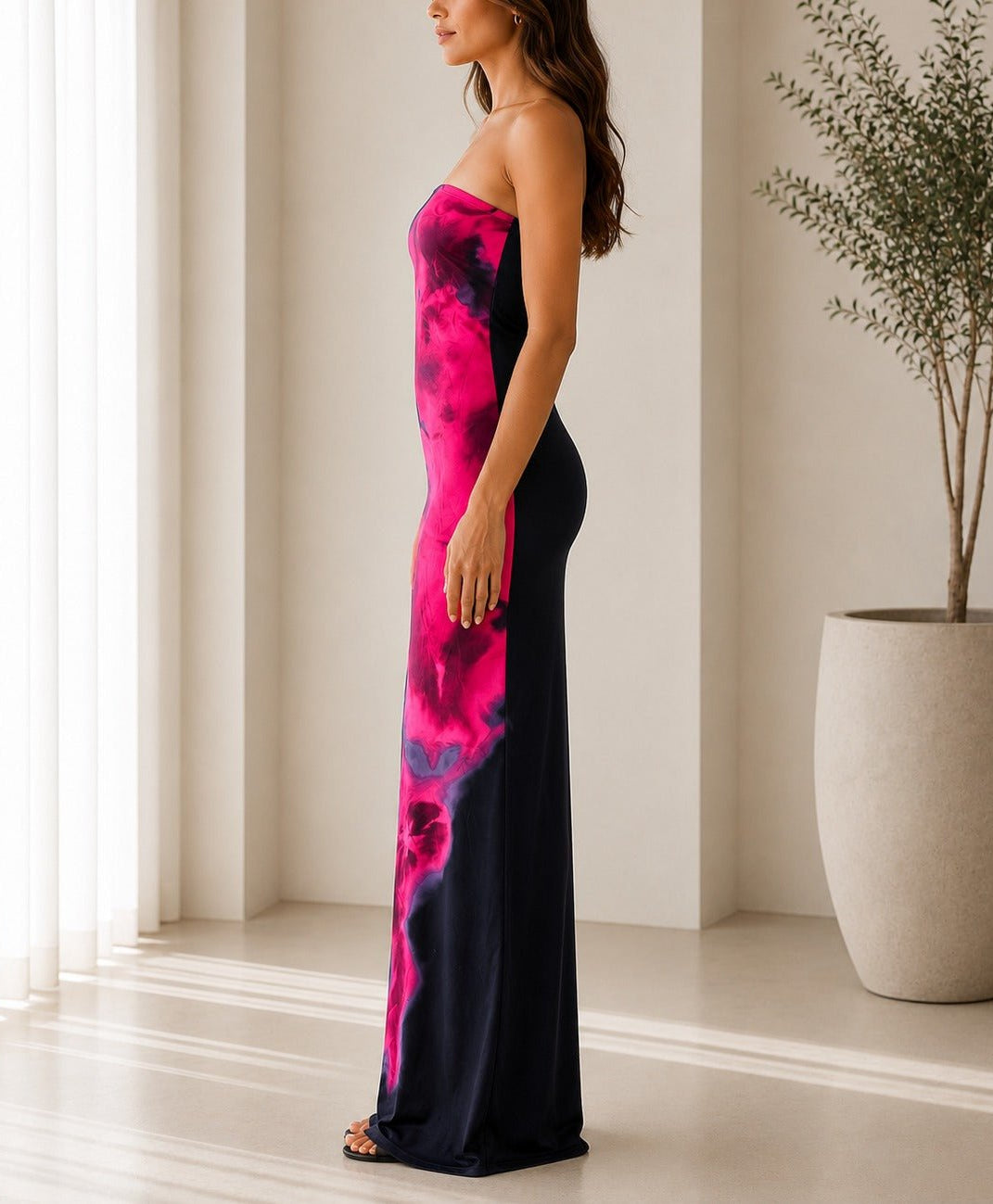 Ladies Navy Fuchsia Strapless Maxi Dress - StylePhase SA