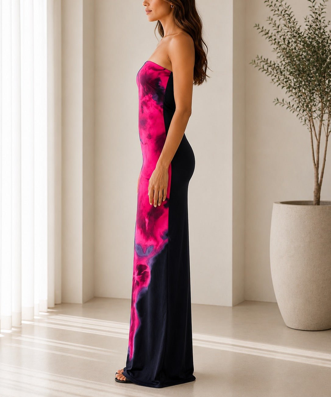 Ladies Navy Fuchsia Strapless Maxi Dress - StylePhase SA