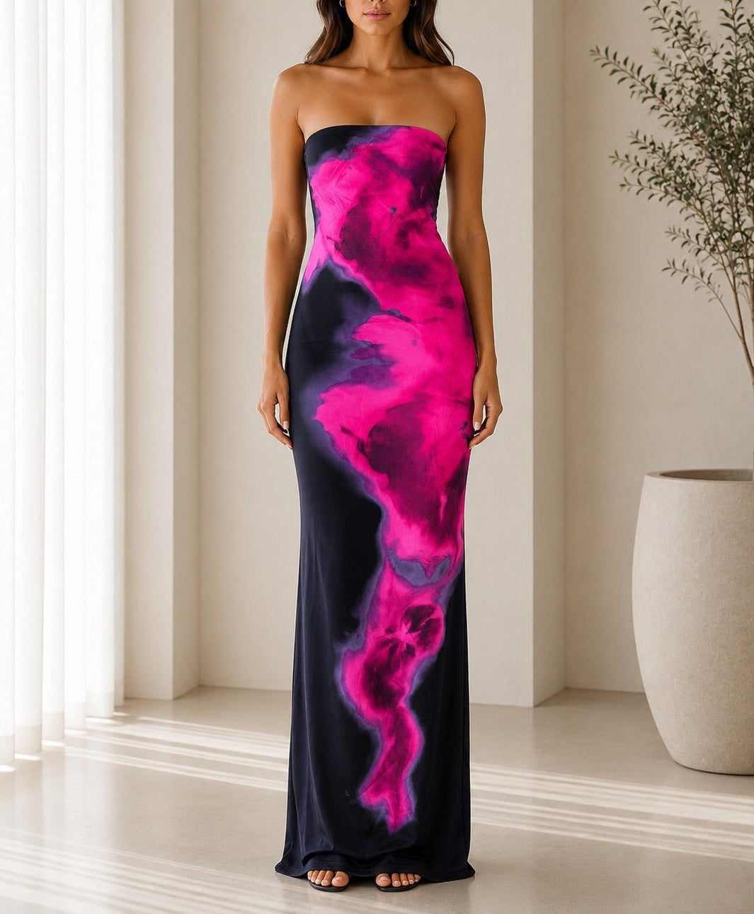 Ladies Navy Fuchsia Strapless Maxi Dress - StylePhase SA