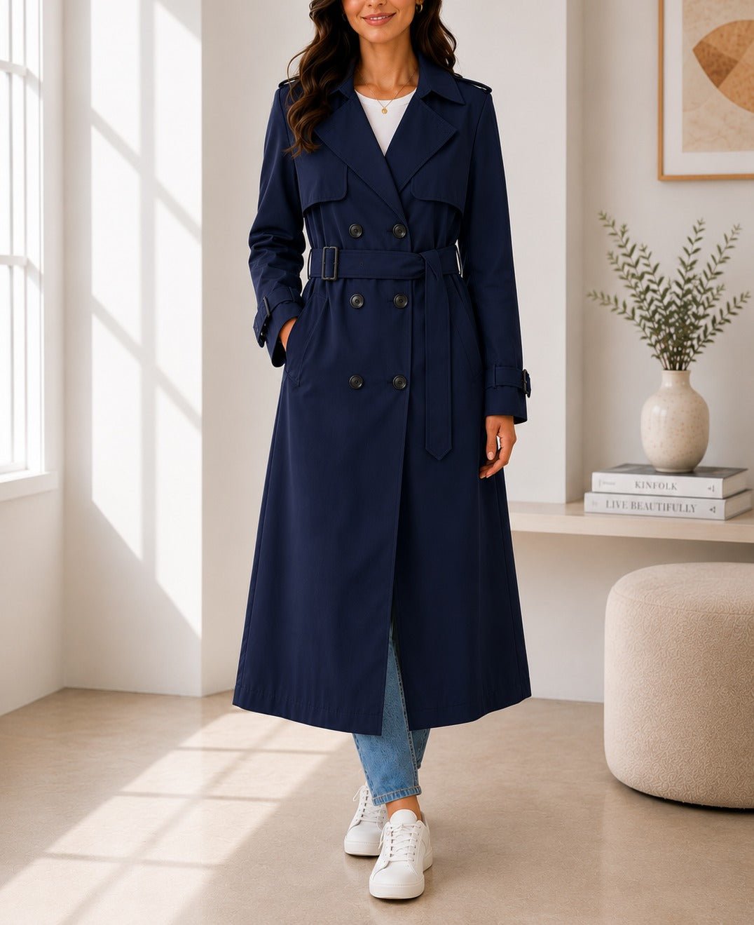 Ladies Navy Lined Trench Coat - StylePhase SA