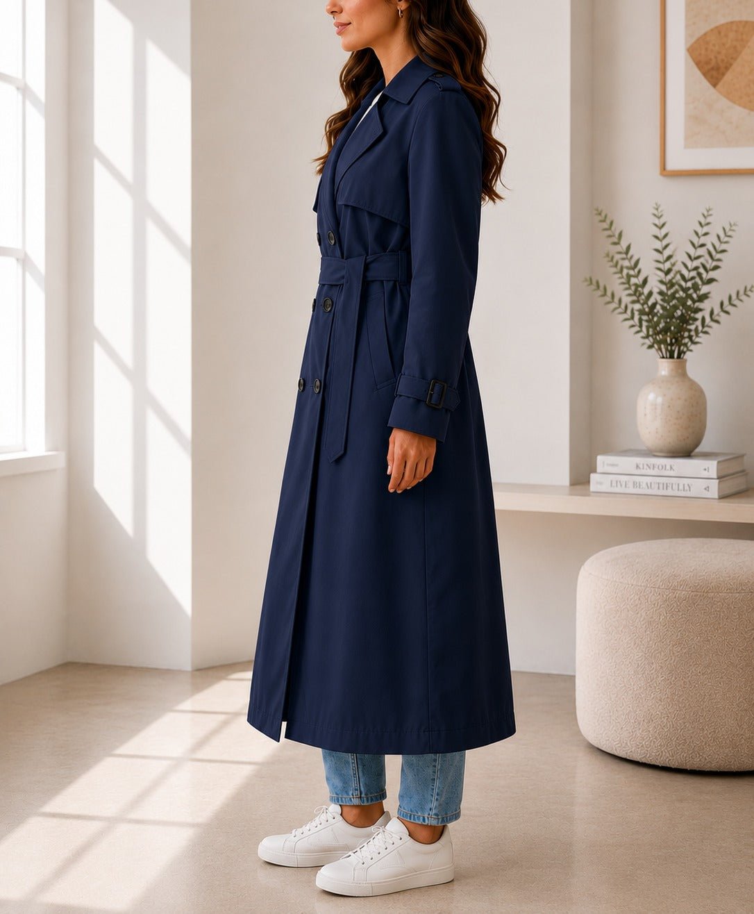 Ladies Navy Lined Trench Coat - StylePhase SA