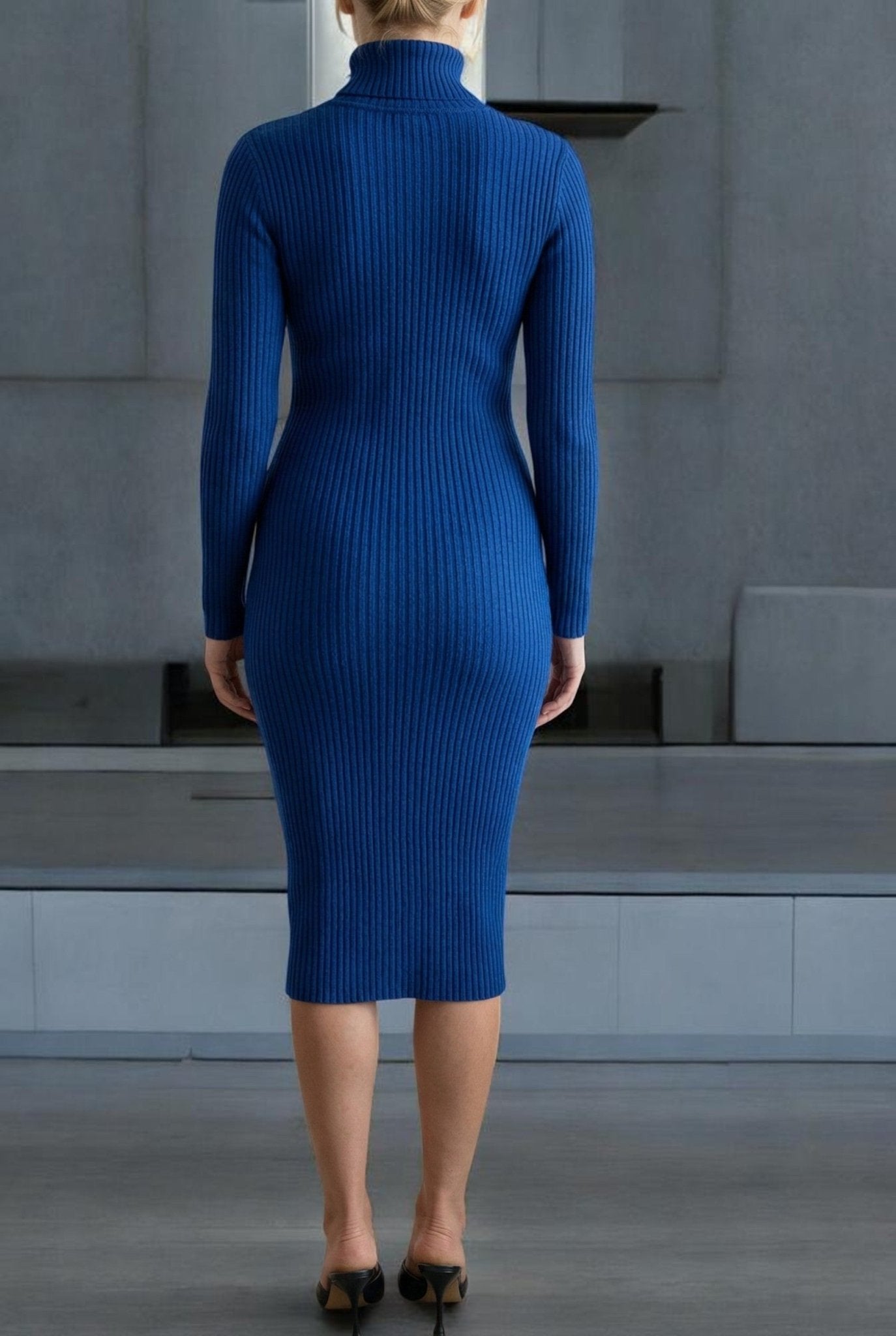 Ladies Navy Polo Neck Jersey Dress - StylePhase SA