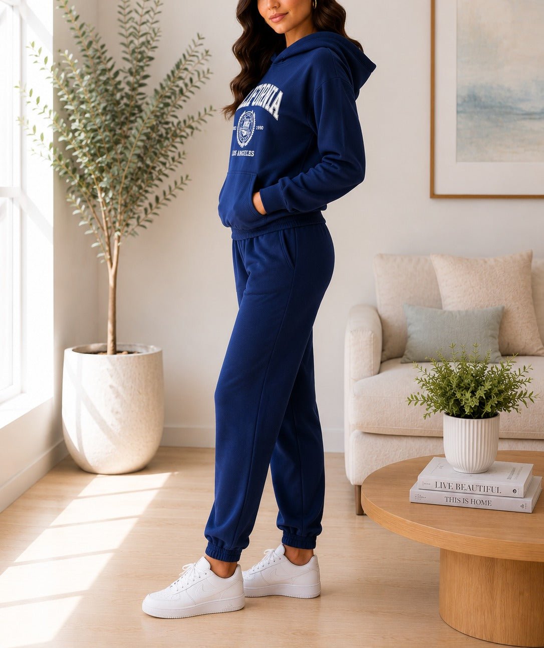 Ladies Navy printed Hoody Tracksuit Set - California - StylePhase SA