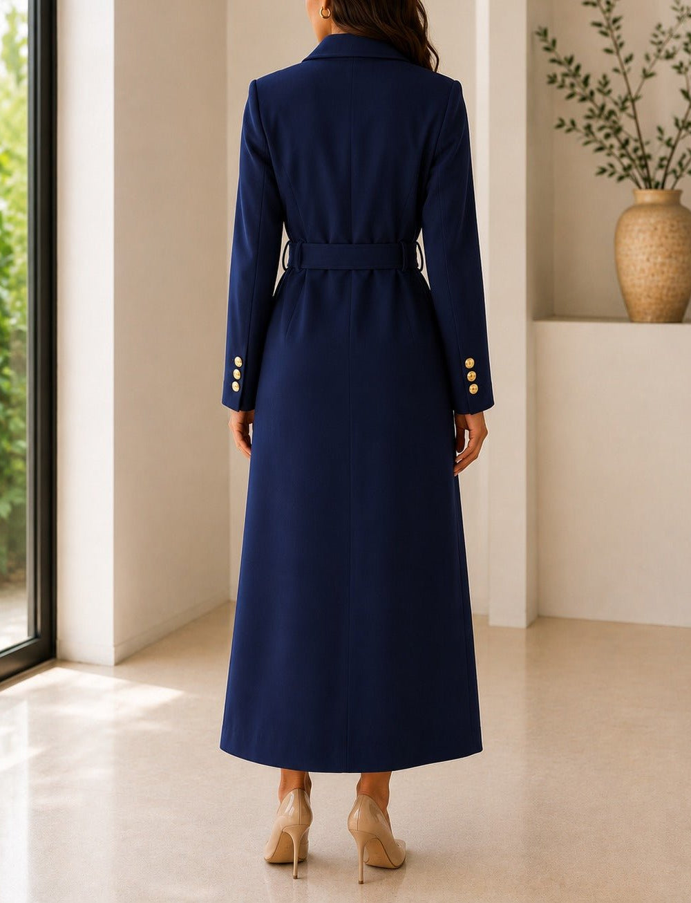Ladies Navy Side Collar Double Breasted Melton Coat - StylePhase SA