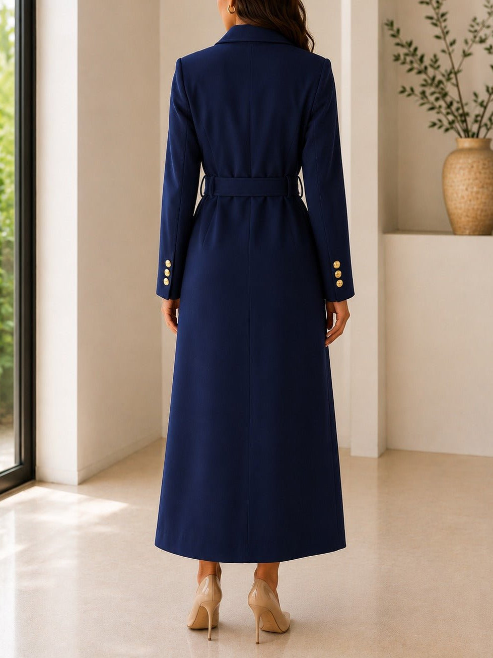 Ladies Navy Side Collar Double Breasted Melton Coat - StylePhase SA