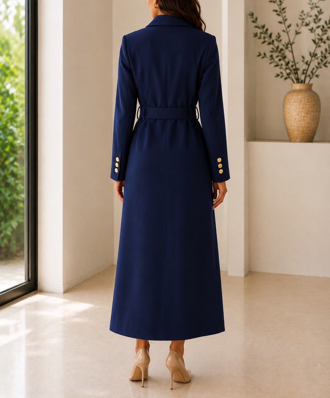 Ladies Navy Side Collar Double Breasted Melton Coat - StylePhase SA