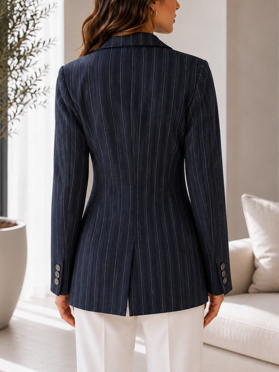 Ladies Navy Stripe Double Breast Blazer - StylePhase SA