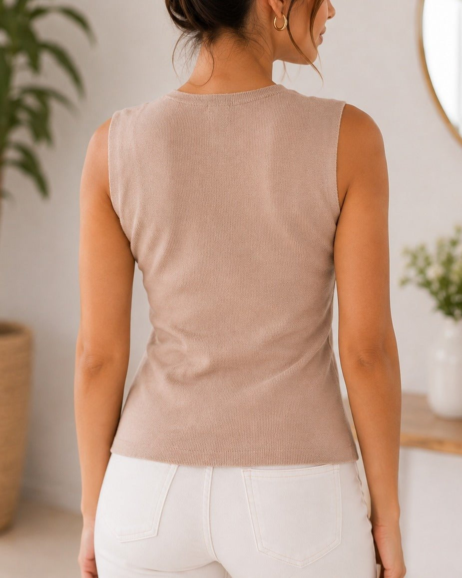 Ladies New Feeling Beige Button Front Jersey Top - StylePhase SA